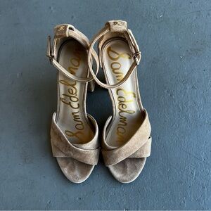 Sam Edelman Yancy Block Heel Strap Sandal Heel - Size 9 - Suede Neutral Party